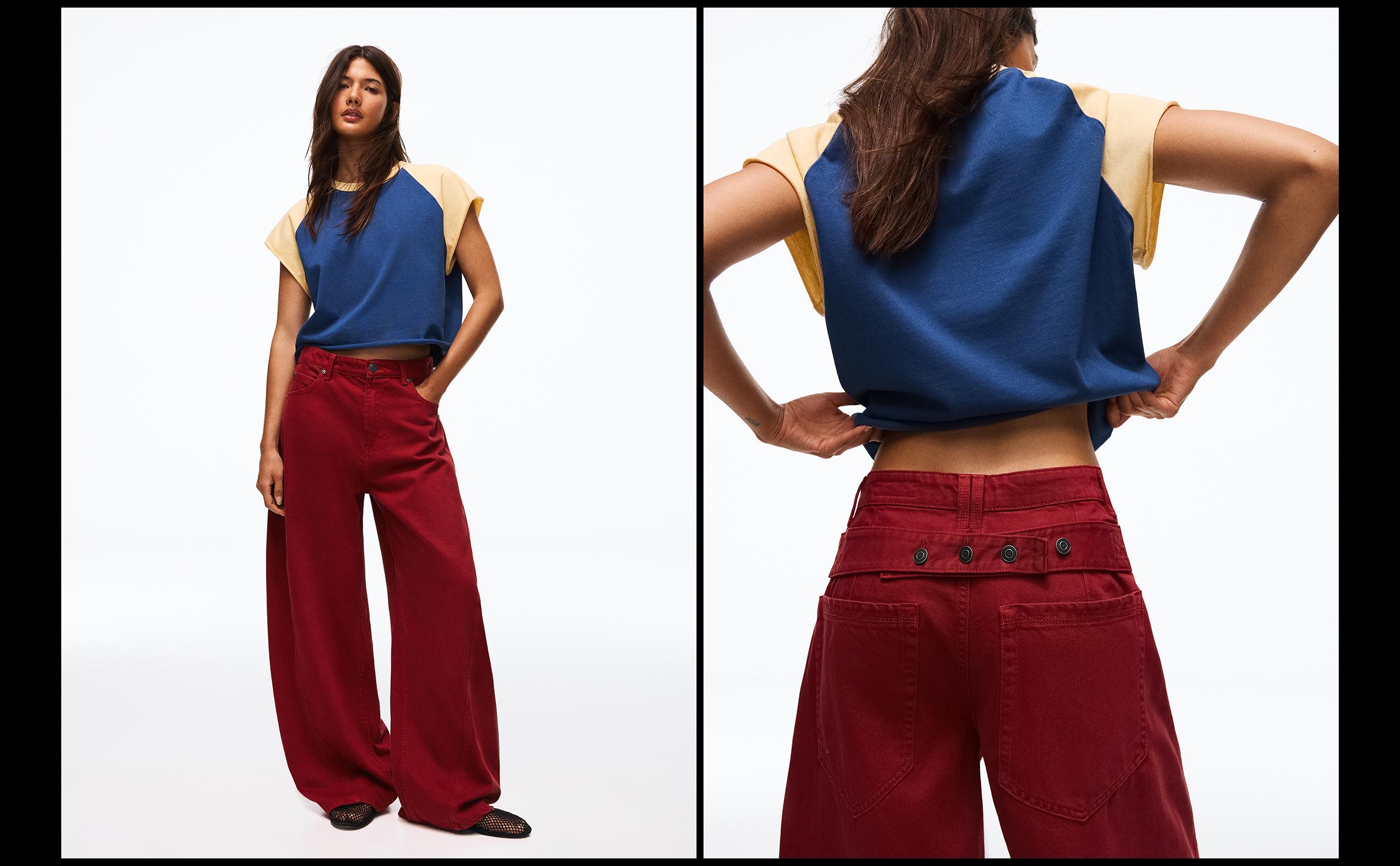 Barrel trousers with back buckle — Red