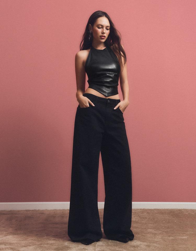 Leather effect halter top