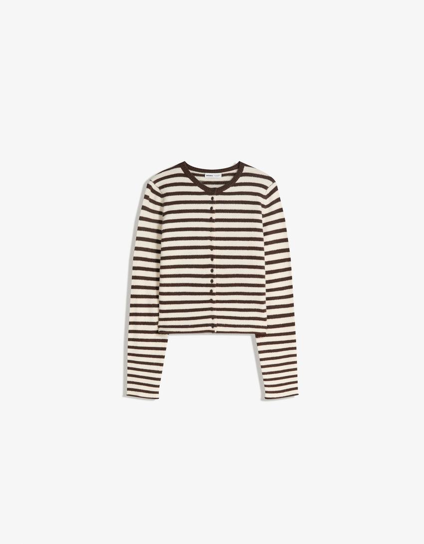 Cárdigan punto raias-Marrón