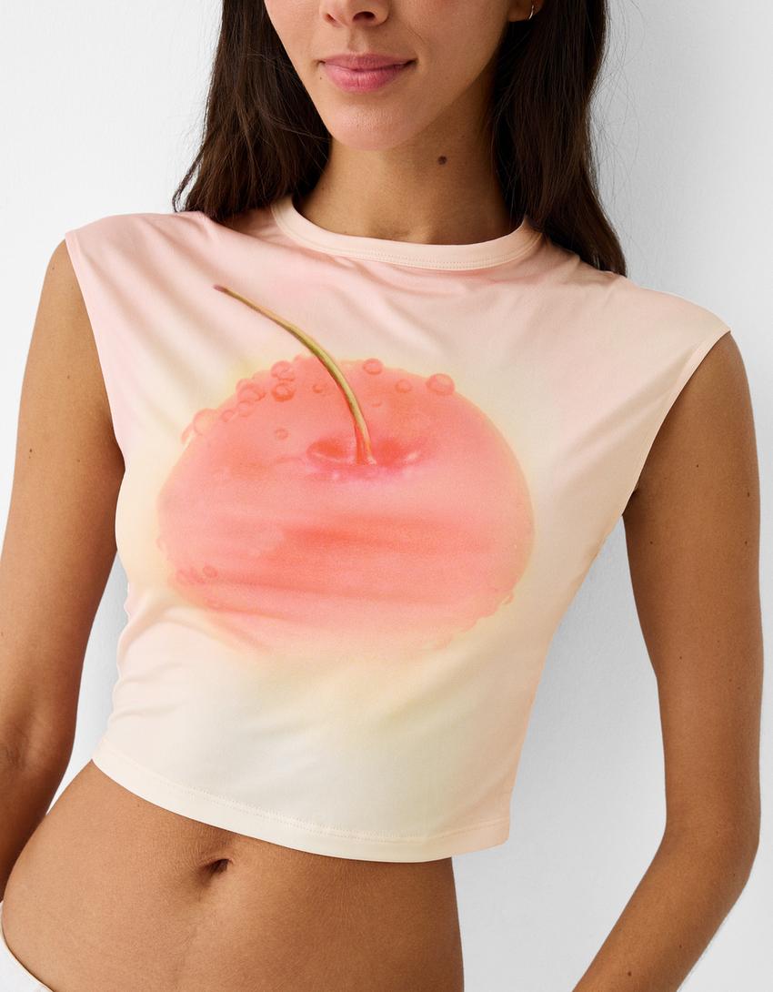 تيشرت كروب بأكمام قصيرة وطبعة-زهري-2