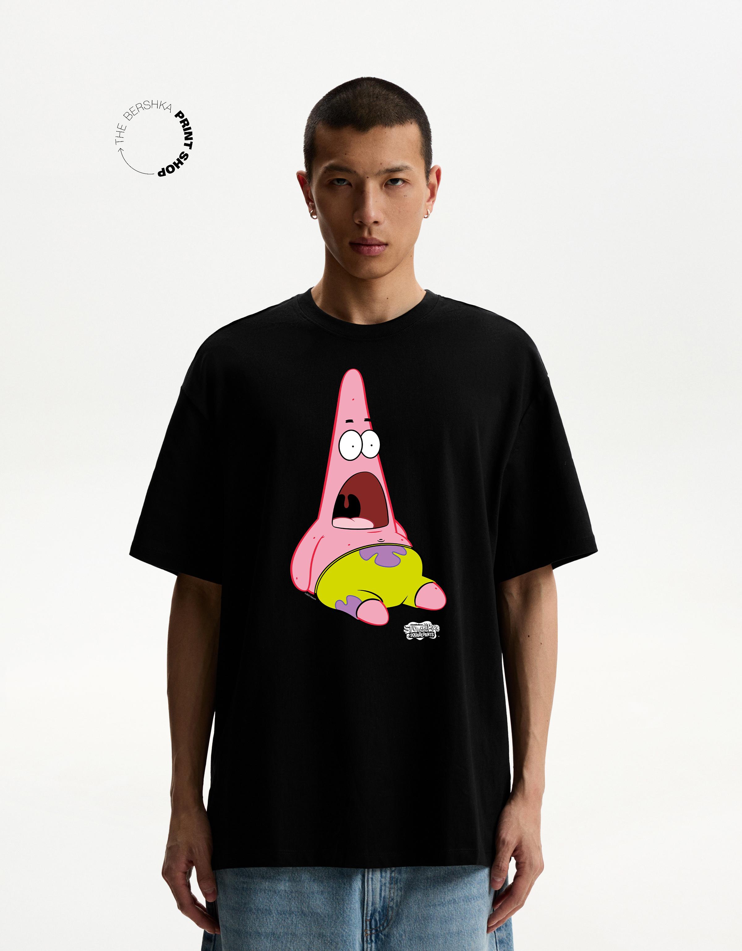 Bershka Spongebob T-Shirt Kurze Ärmel Herren Xs Schwarz