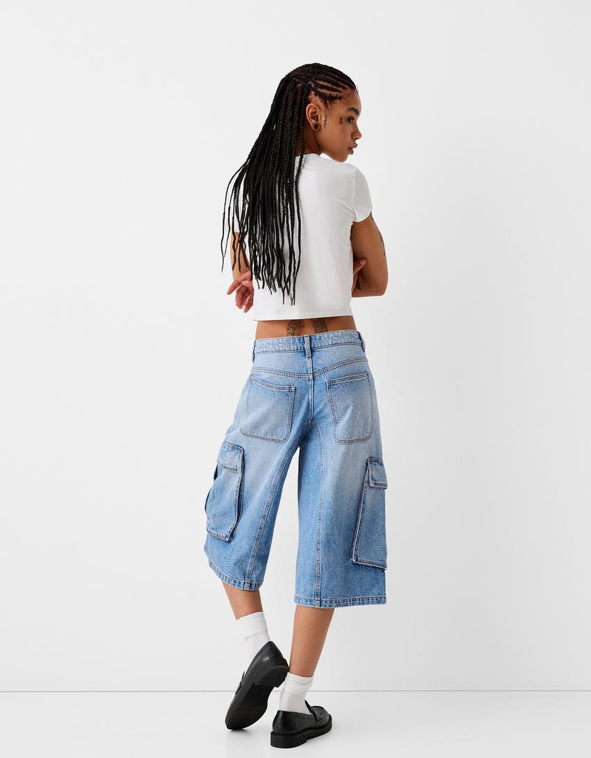 Baggy kargo bermuda jort-Açık mavi-2