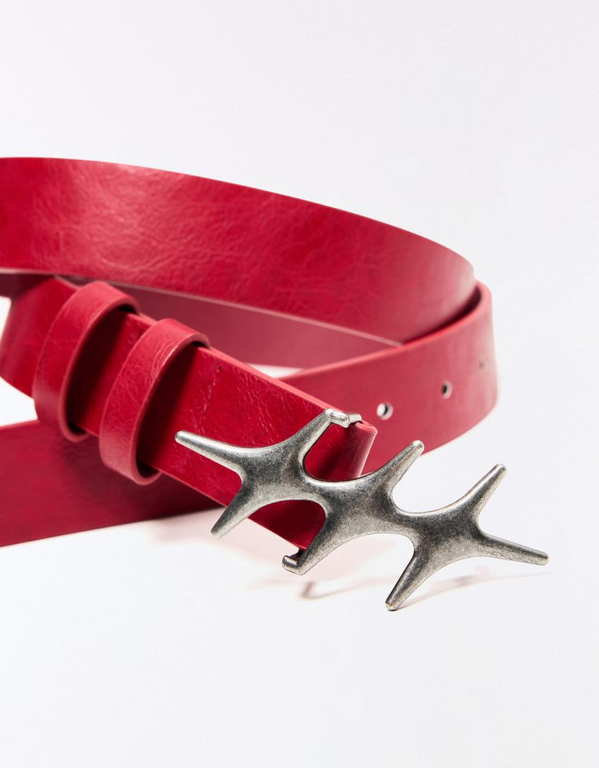 Cintura con fibbia a stelle-Rosso