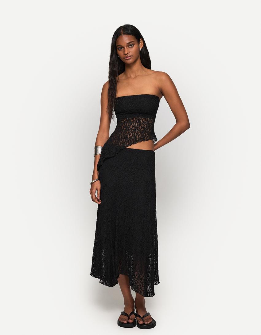 Blonde lace midi skirt-Black
