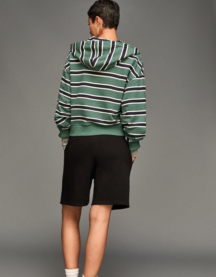 Striped hoodie with zip-Green-1