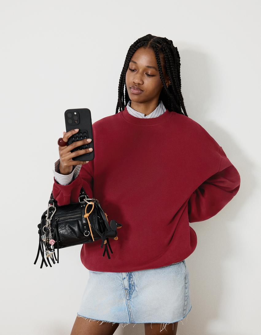 Oversized sweater met zakken-Bordeaux-0