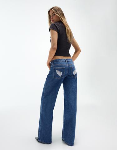 Low-rise straight sequin jeans — Light blue 1
