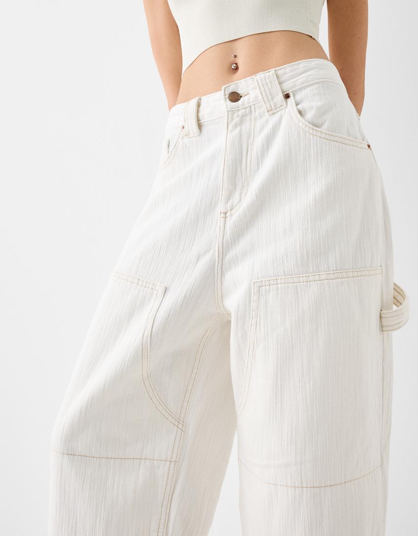 بنطال جينز نجار واسع للغاية-كريمي-3