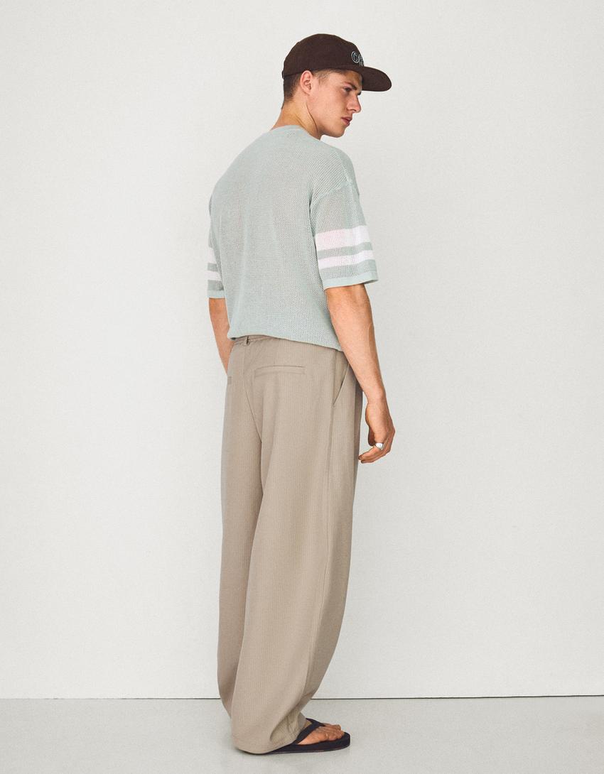 Pantalon barrel fit à pinces avec ceinture-Sable