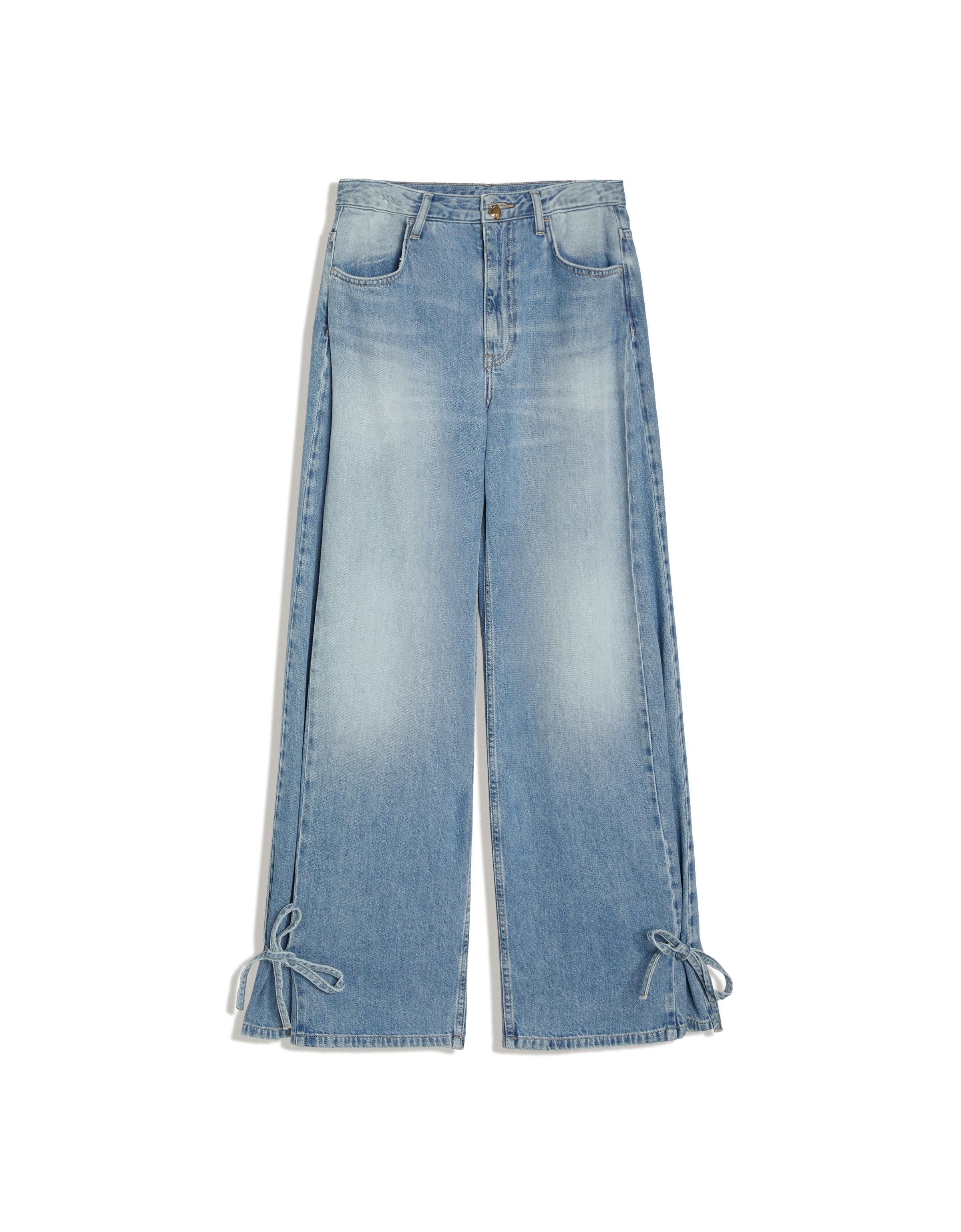 High-waist barrel jeans with ties — Light blue