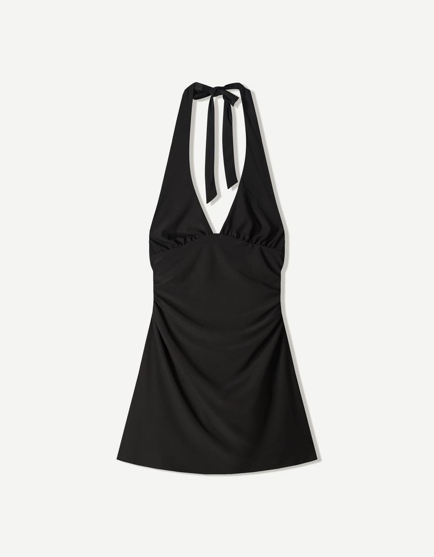 Mini-robe encolure américaine-Noir-4