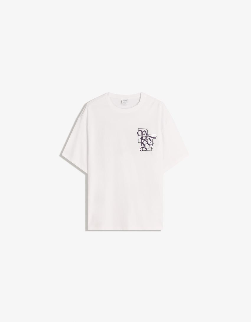 Camiseta manga curta print-Branco roto
