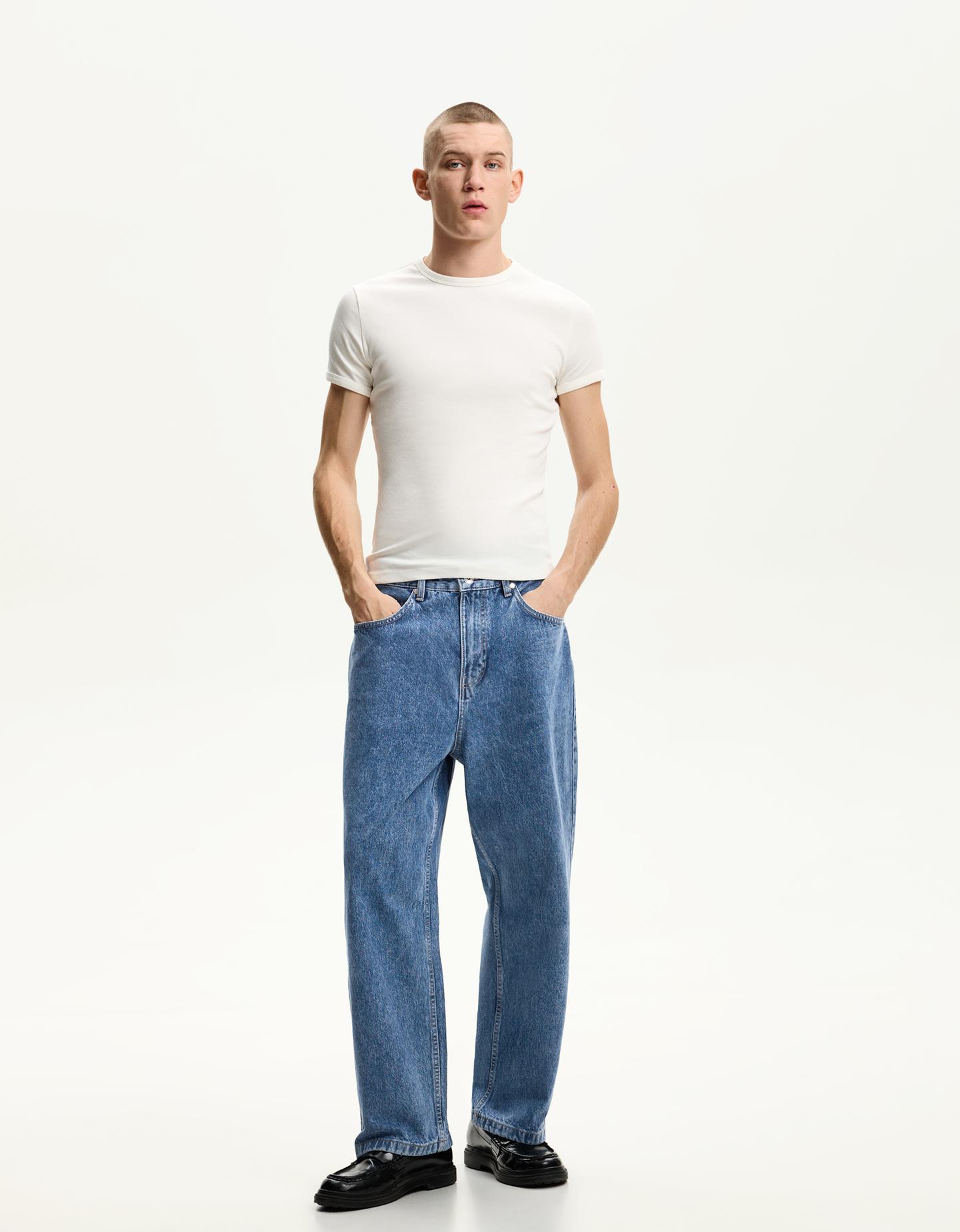 Bershka Jeans Loose Baggy Uomo 50 (Eu 44) Azzurro Lavato