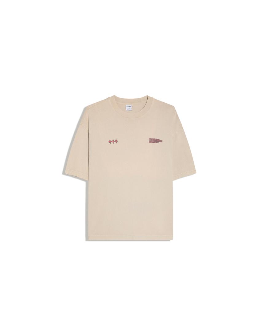 Washed boxy fit printed T-shirt-Cream