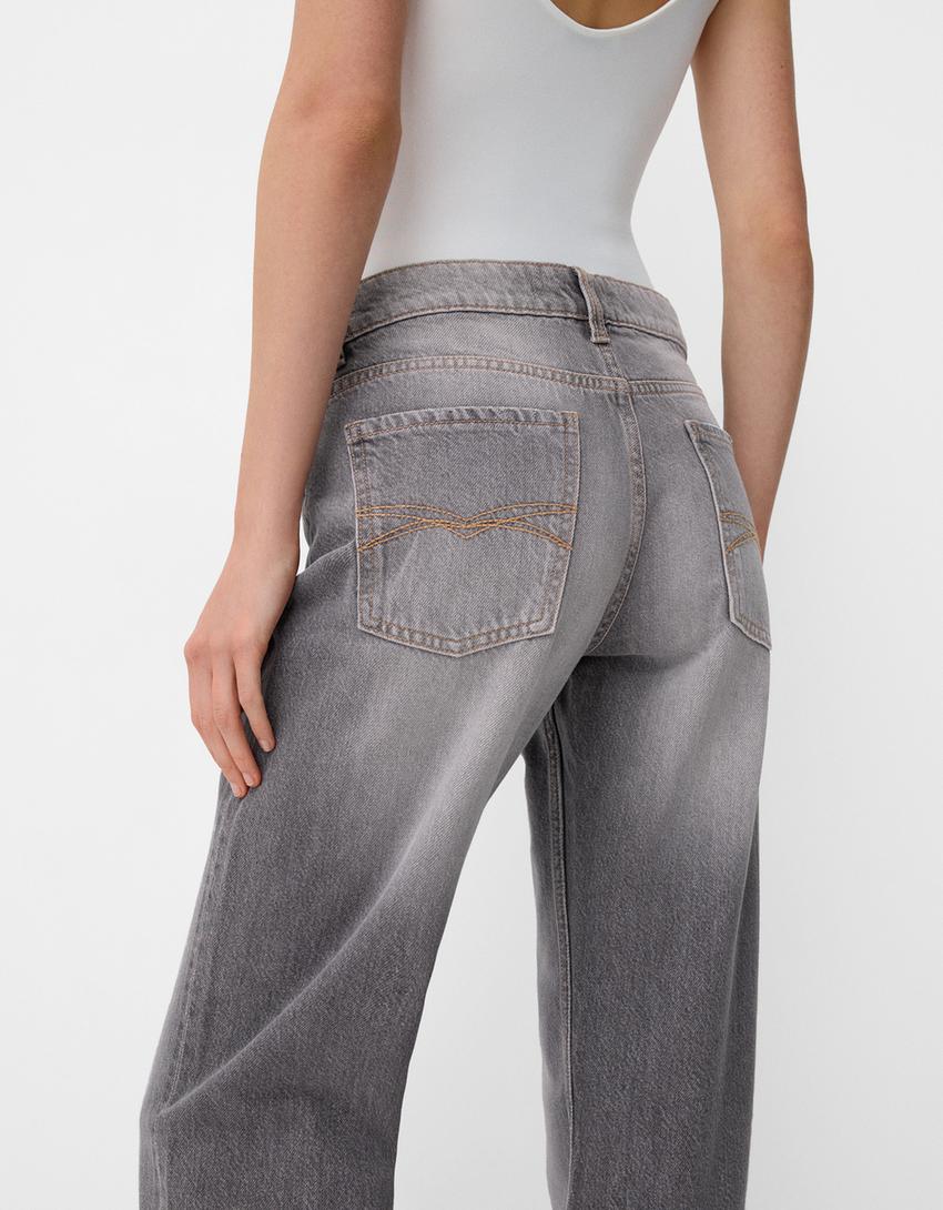 Jeans straight low waist-Cinza-5