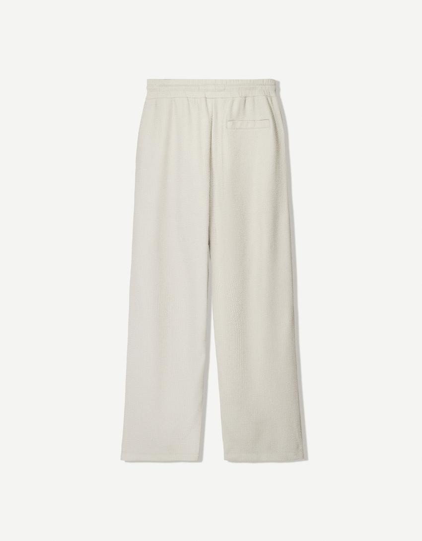 Pantaloni a gamba larga con texture-Grigio-4