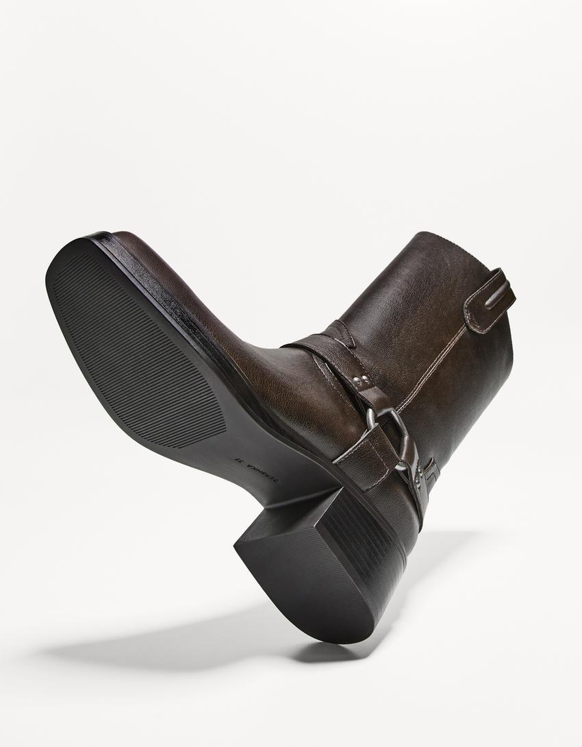 Flade, mid-calf bikerstøvler-Brun-3