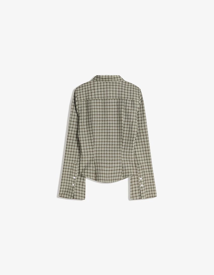 Camisa manga campana entallada-Kaki