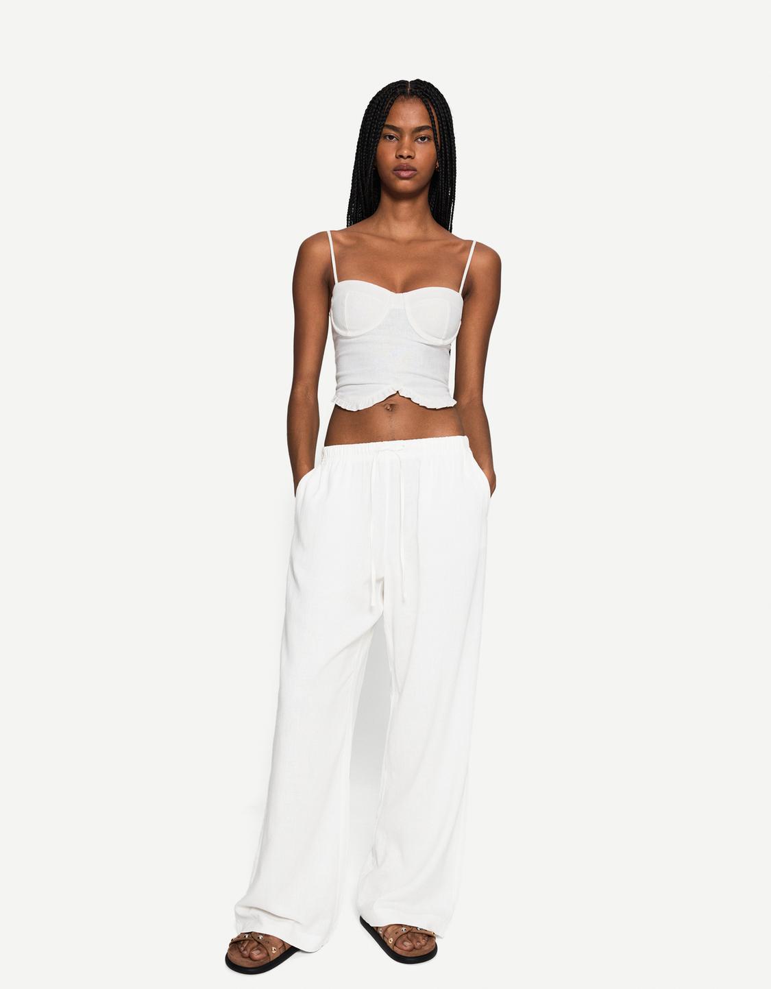 Linen blend trousers with an elasticated waistband