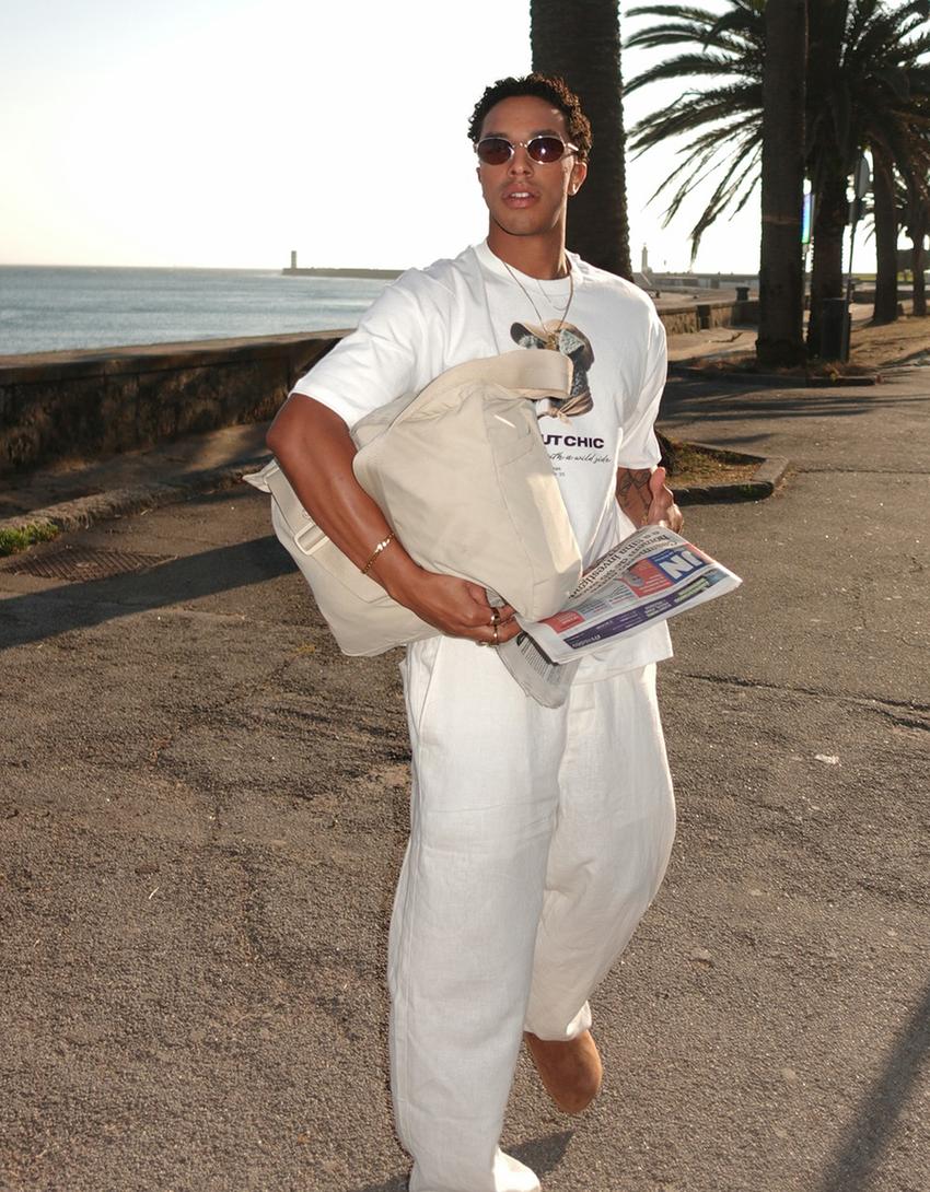 Calças jogger wide leg com linho-Branco