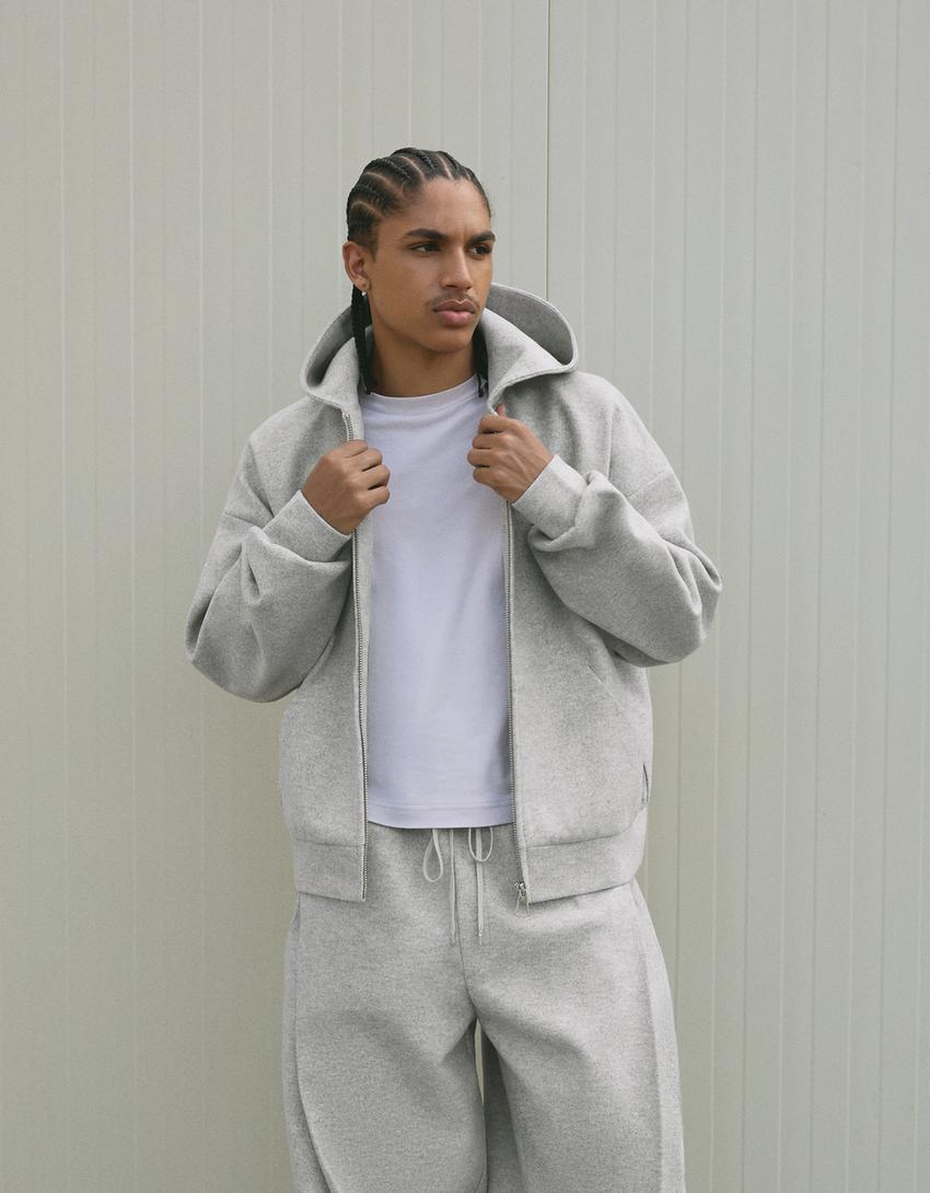Sudadera cremallera paño-Gris