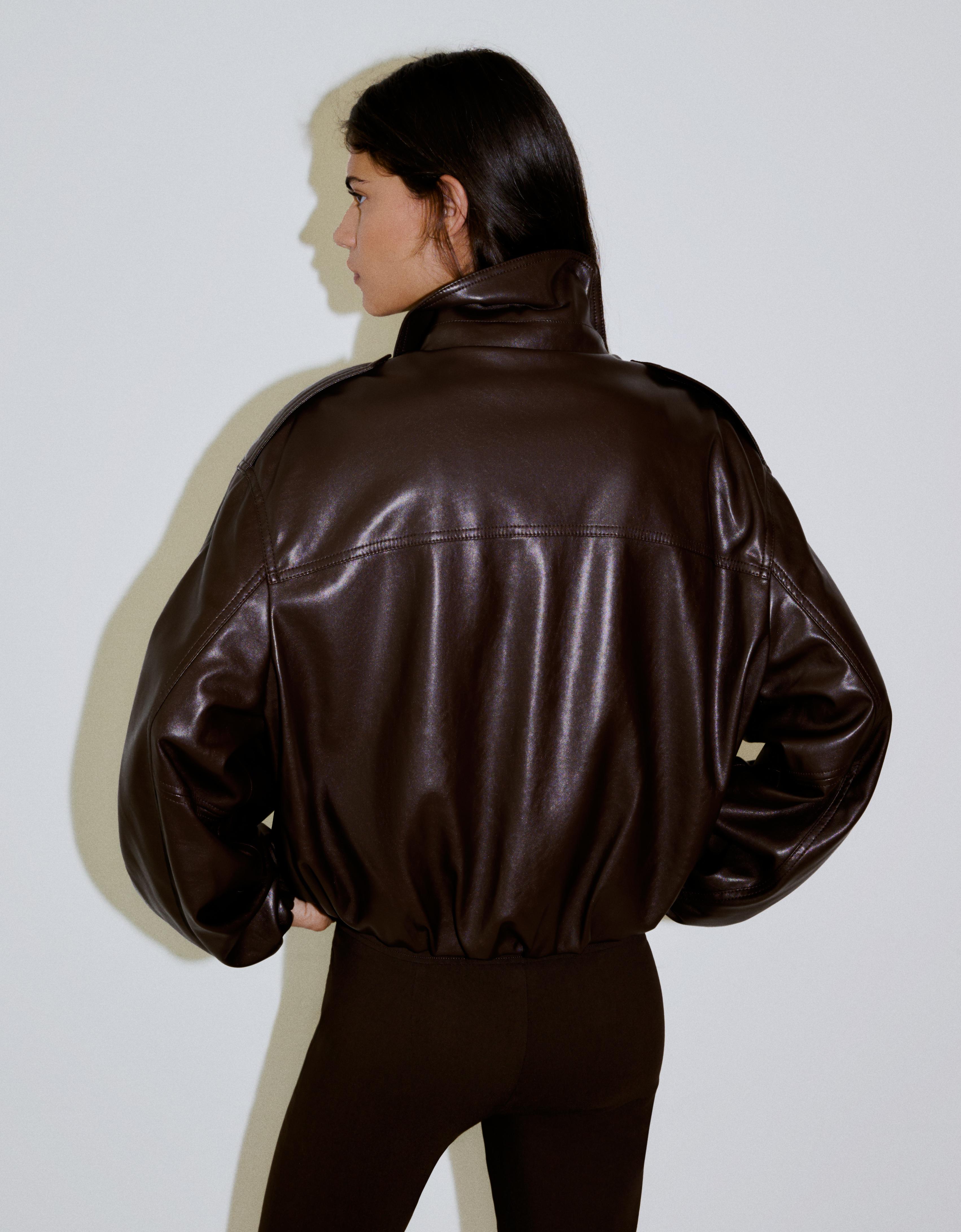 Leather effect puffer jacket — Brown