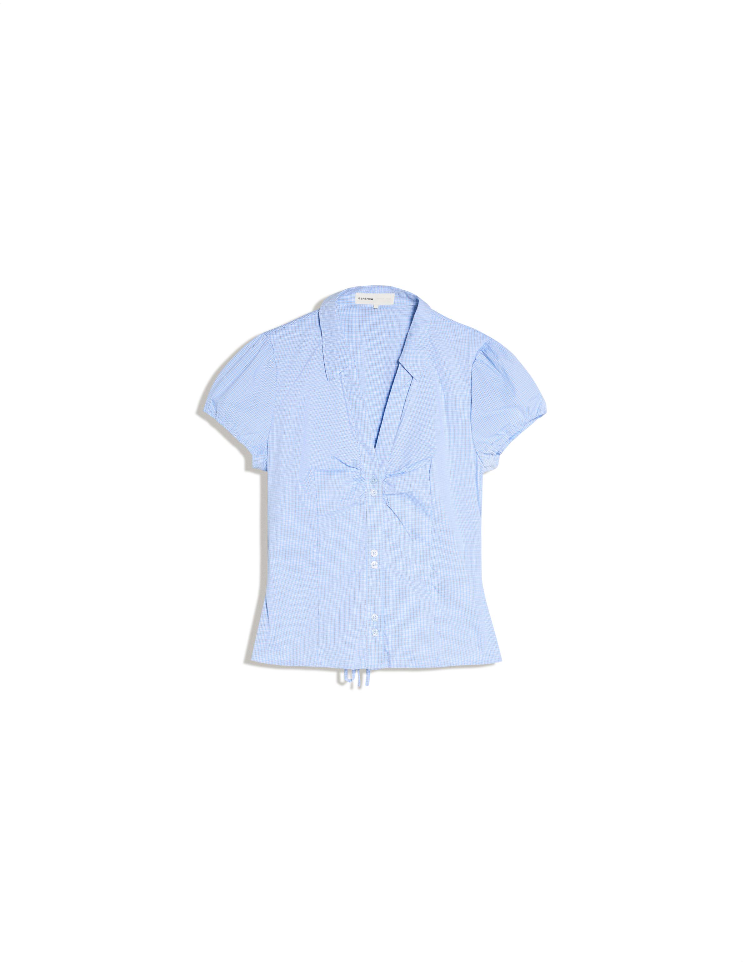 Short sleeve poplin tie-front shirt — Blue