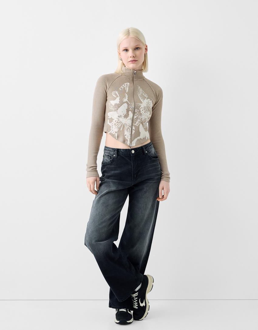 كارديغان بطبعة وسحاب-كاكي-3