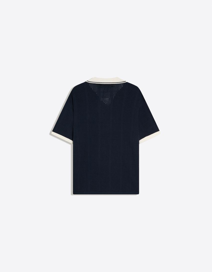 Kemeja polo lengan pendek bergambar-Navy