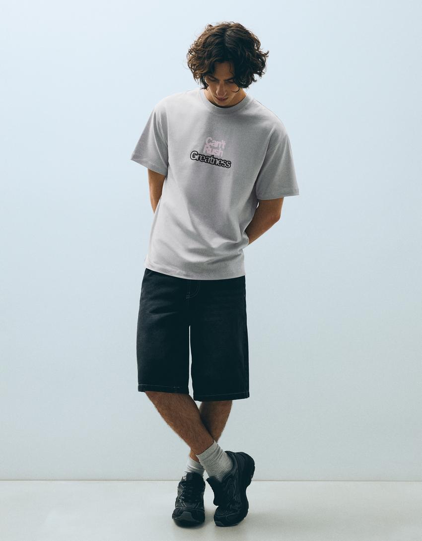 Boxy print T-shirt-Grey