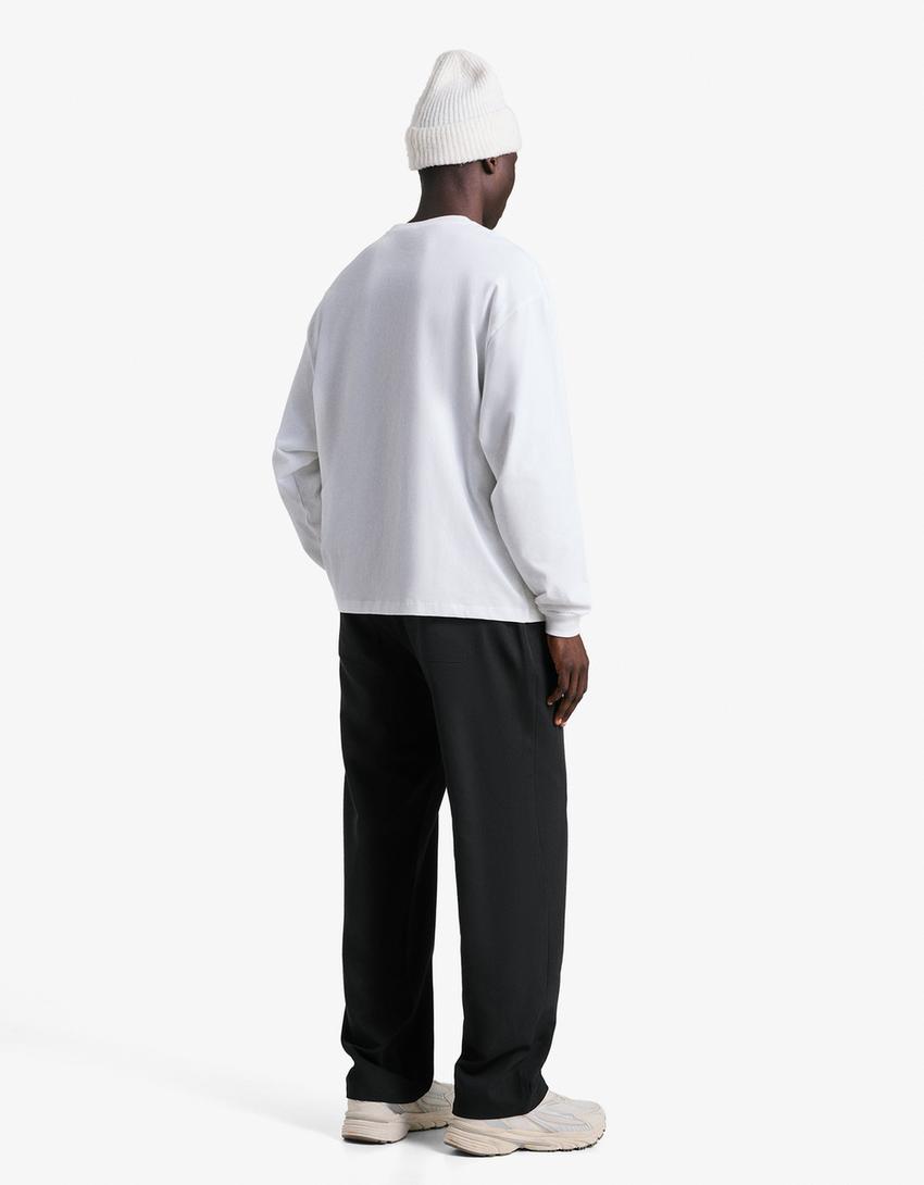 Straight fit jogger tailored pantolon-Siyah