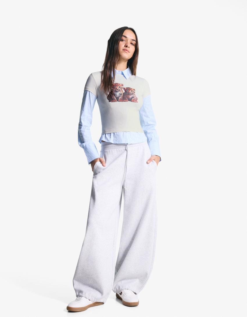 Camiseta manga corta print-Crudo