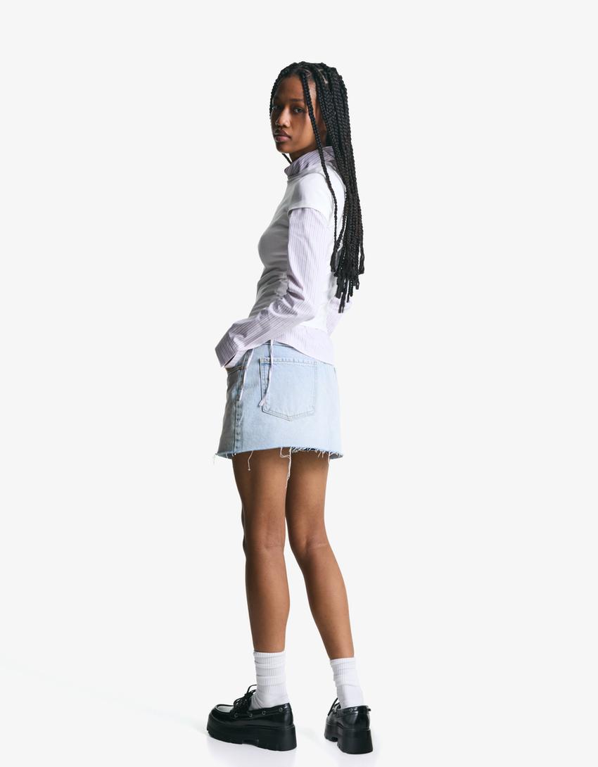 Falda pantalón denim mini-Azul lavado-1