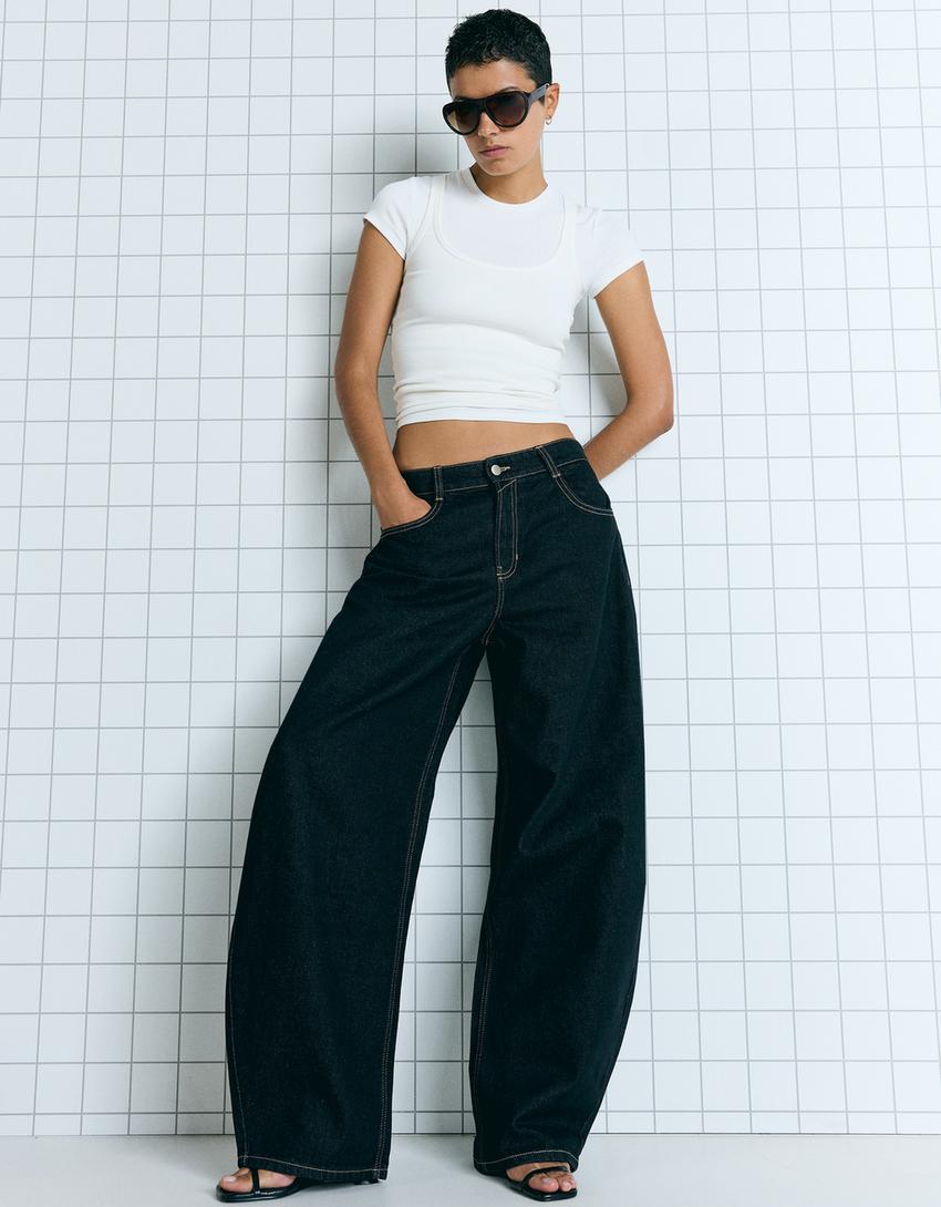 Wide-leg barrel jeans-Black-0