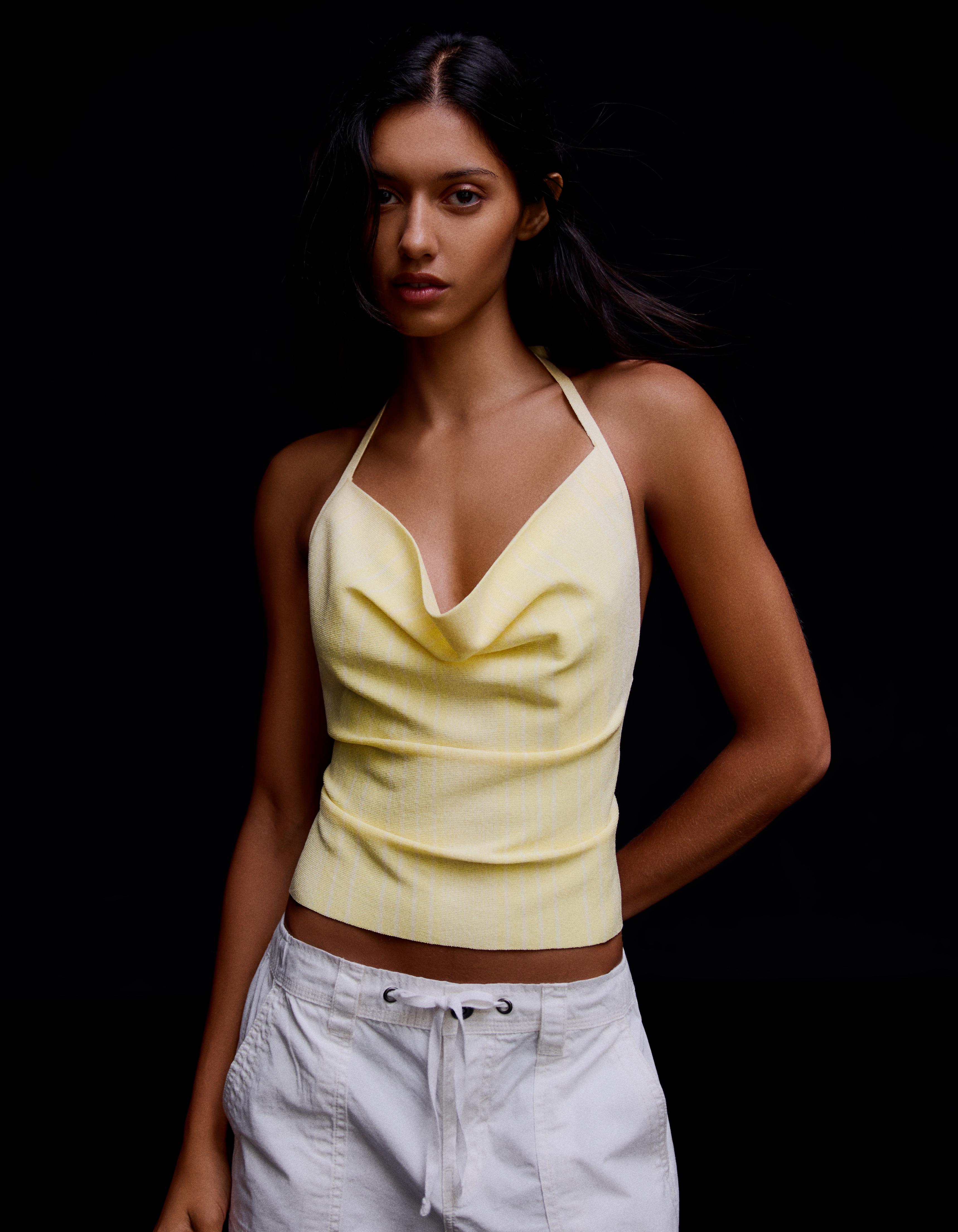 Draped halter top — Yellow