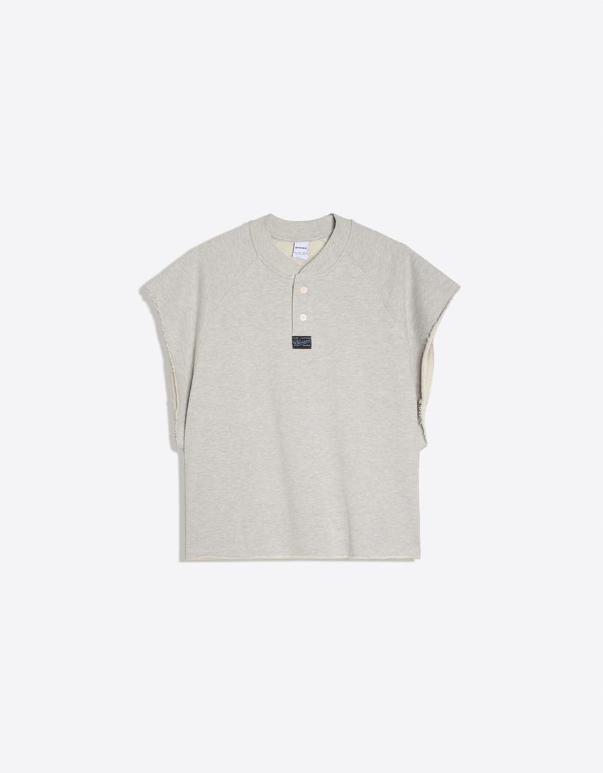 Şardonlu worker fit tişört-Gri