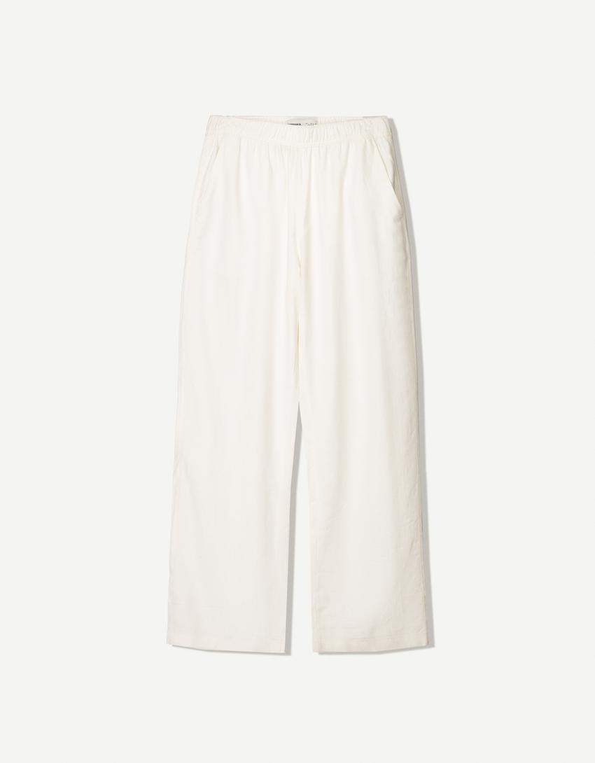 Pantalón wide leg jogger con lino