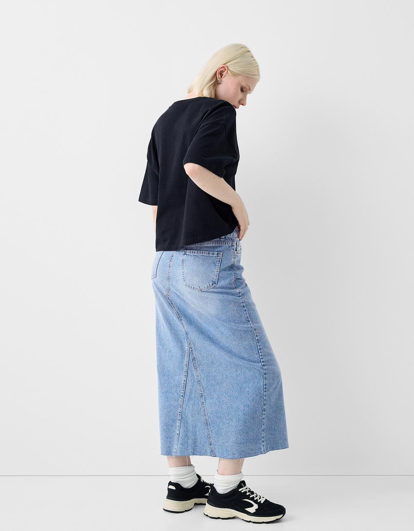 تنورة دنيم متوسطة الطول-أزرق فاتح-2