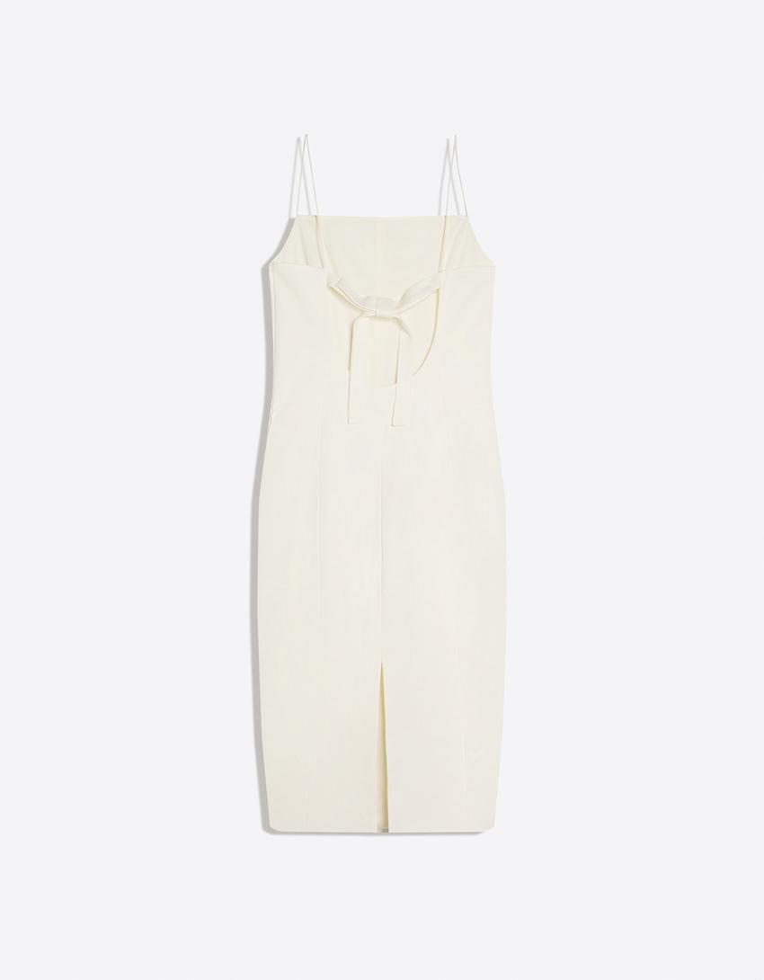 Midi dress with back tie-White