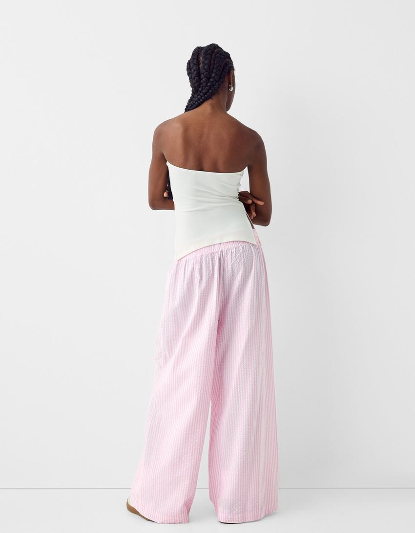 Striped wide-leg creased-effect trousers-Pink-2
