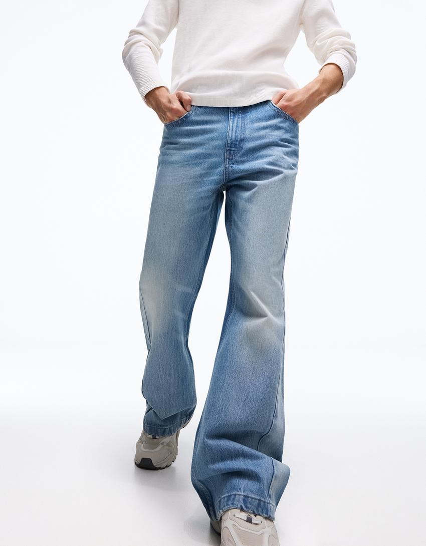 Jeans baggy fit campana-Azzurro Lavato