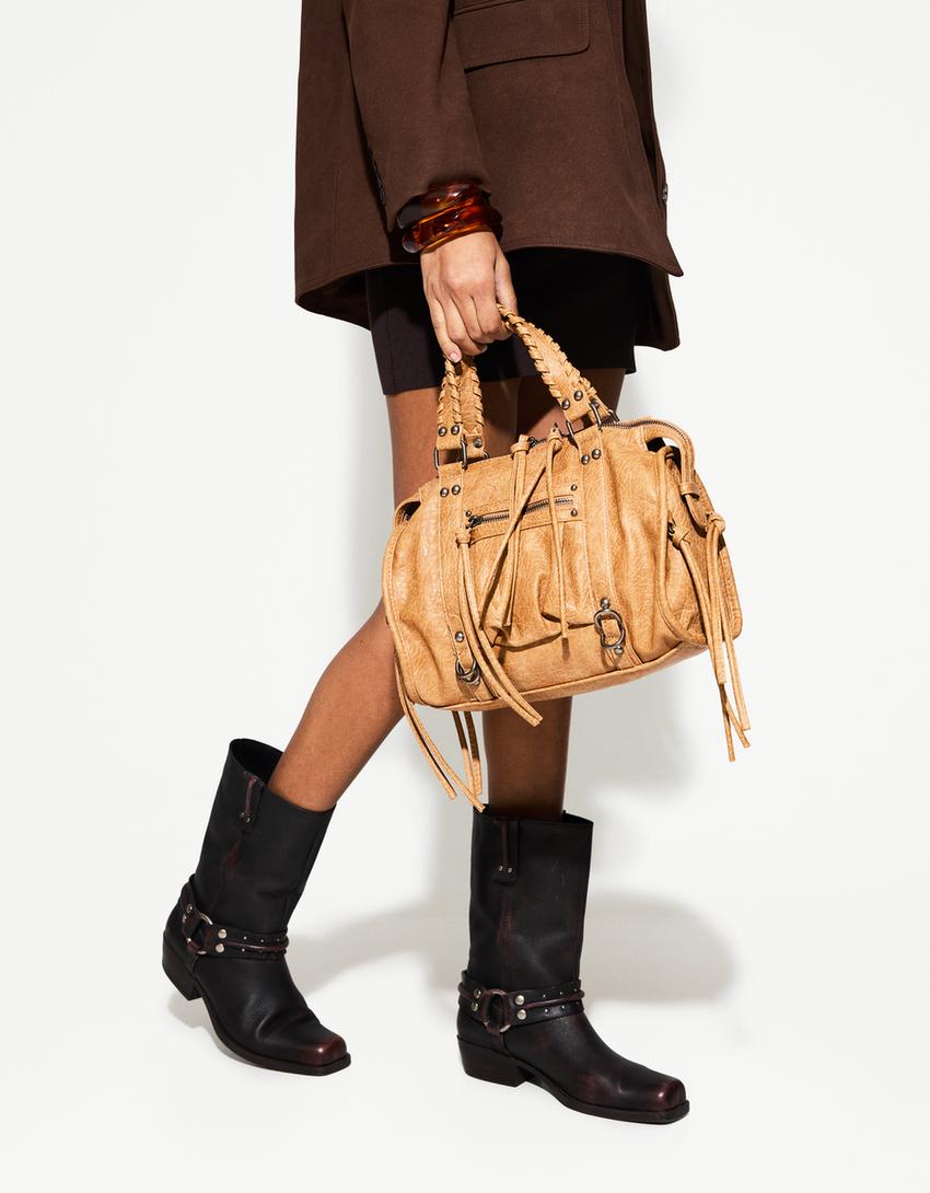 Bowlingtasche im Used-Look mit Streifen-Camel-1