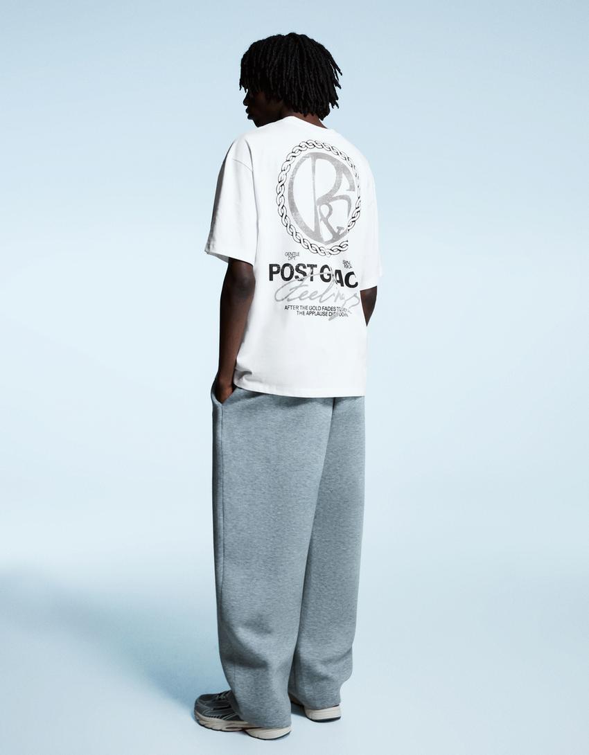 Camiseta manga curta print-Branco roto