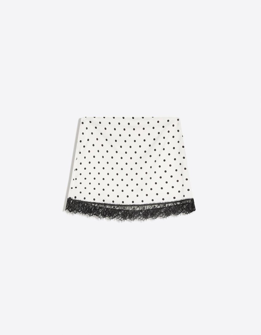 Sateen lace mini skirt-White / Black