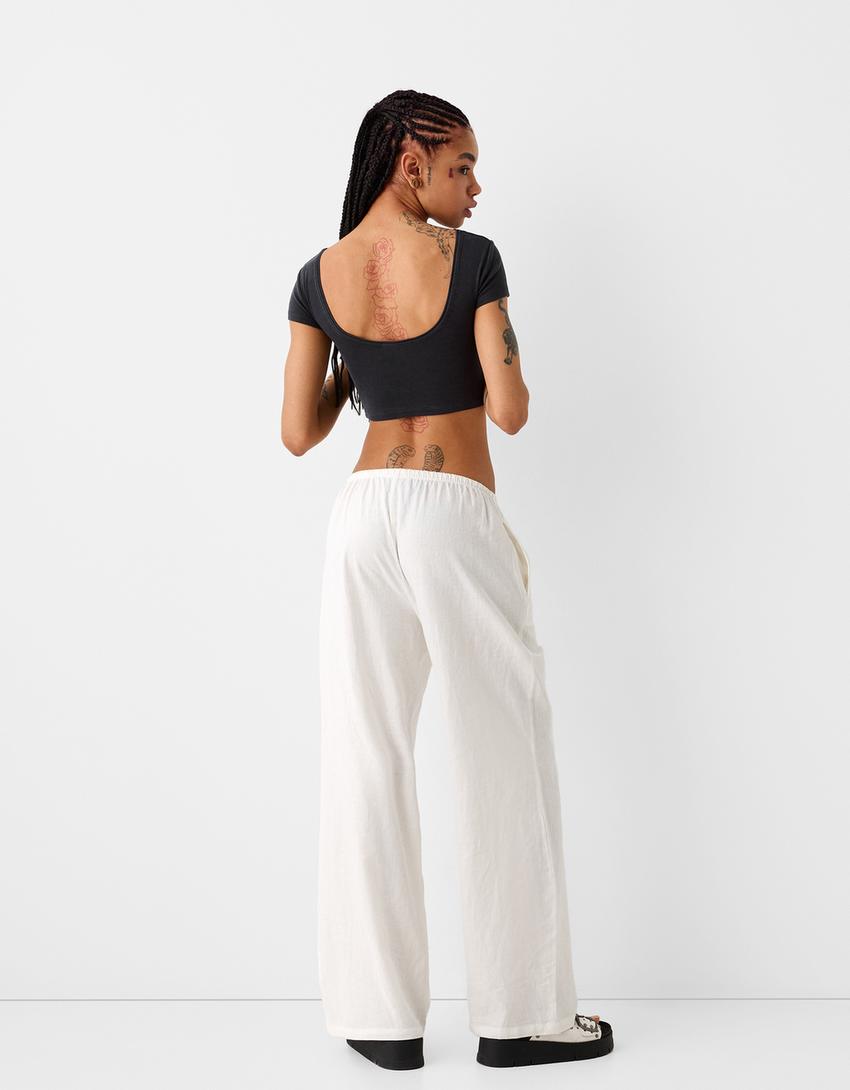 Cropped T-shirt with open back and rhinestones-Dark grey