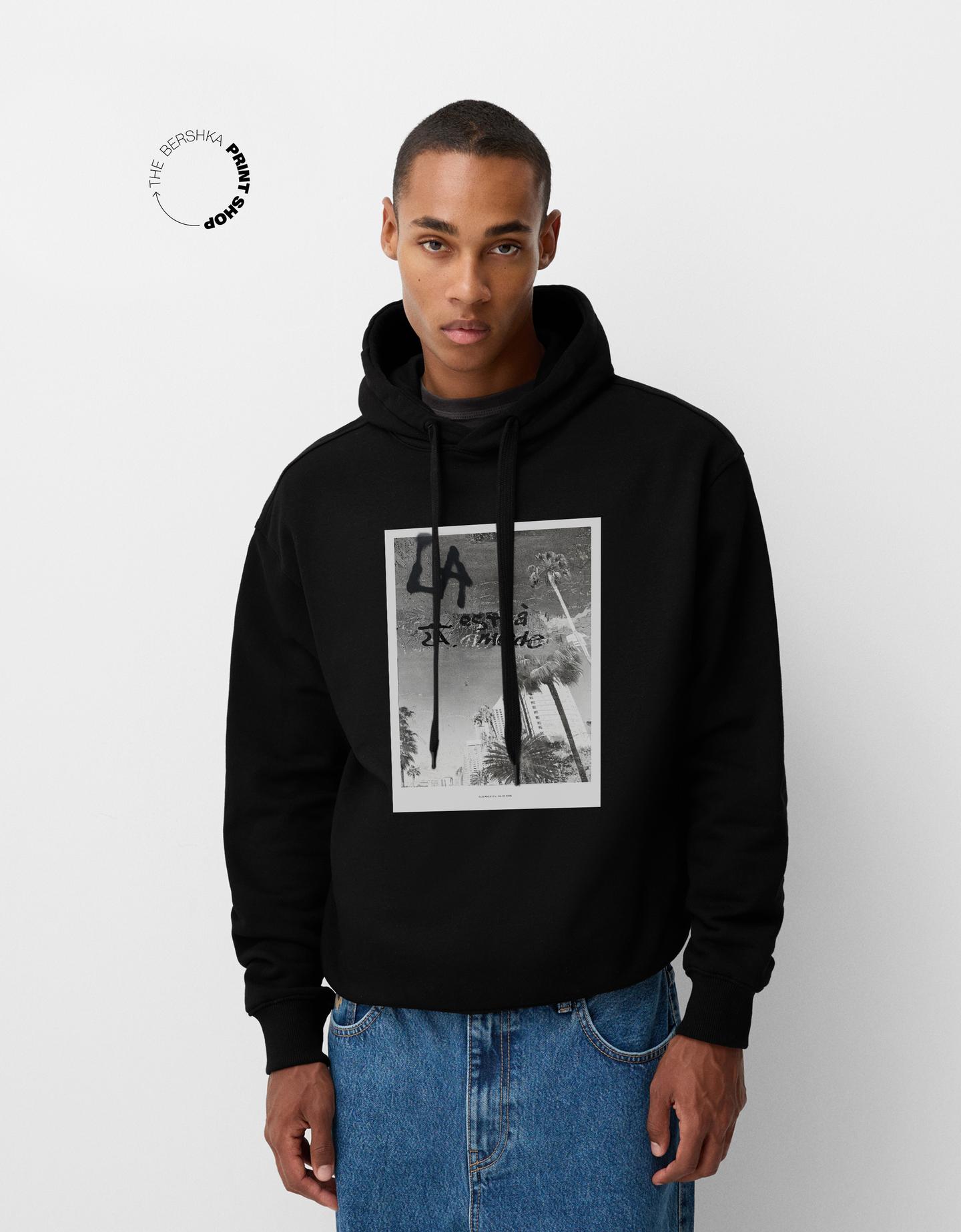 Bershka Sudadera Capucha Oversize Hombre Negro