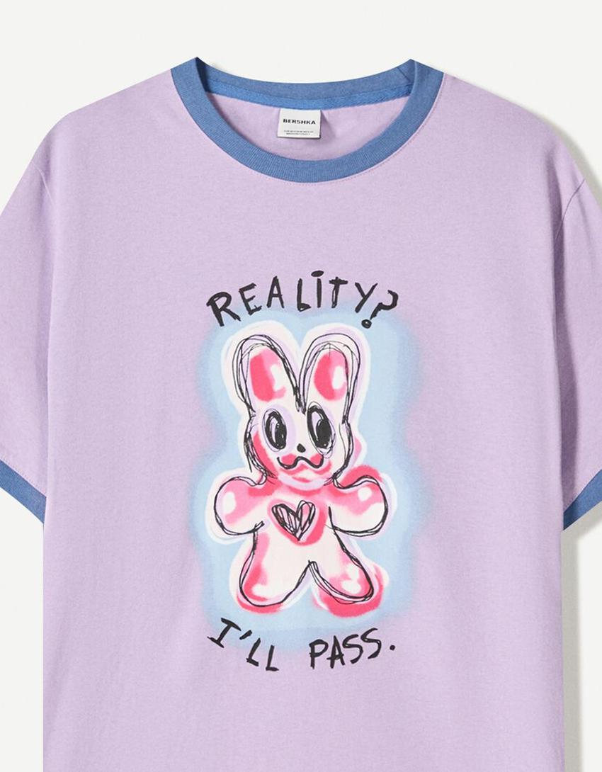 Short sleeve T-shirt with contrast print-Violet-2