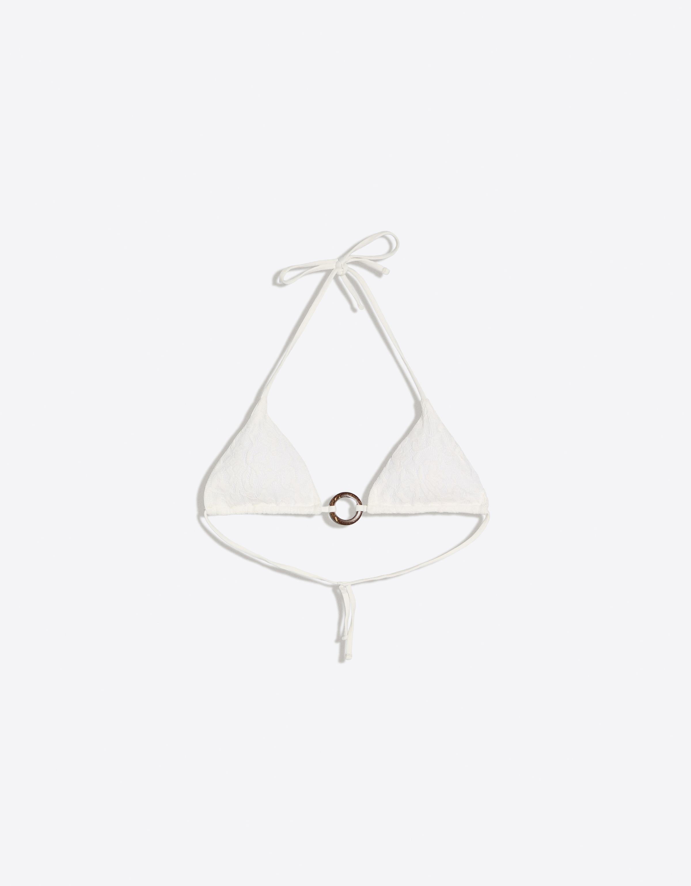 Lace triangle bikini top — Cream