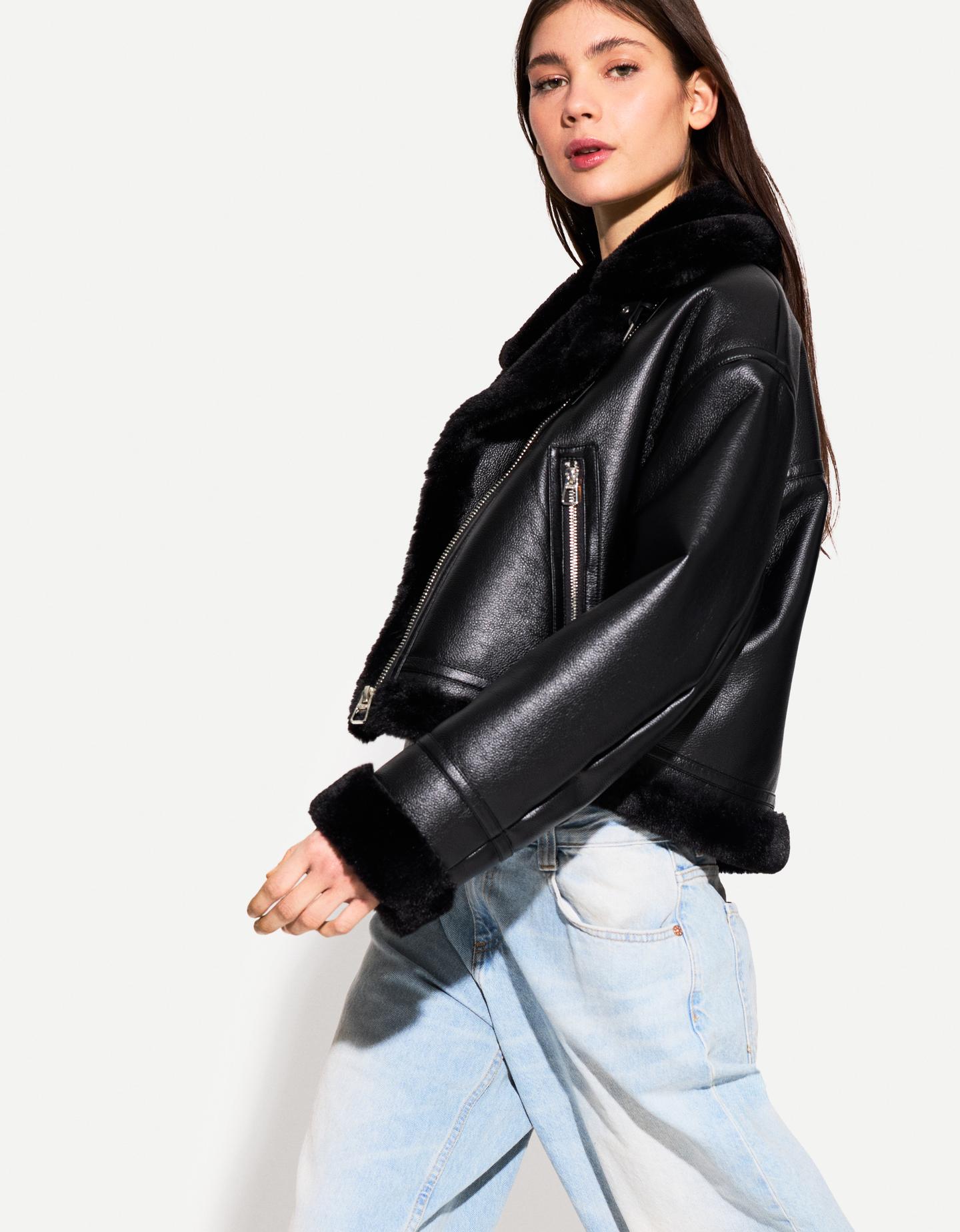 Bershka Doubleface-Bikerjacke Damen Xs Schwarz günstig online kaufen