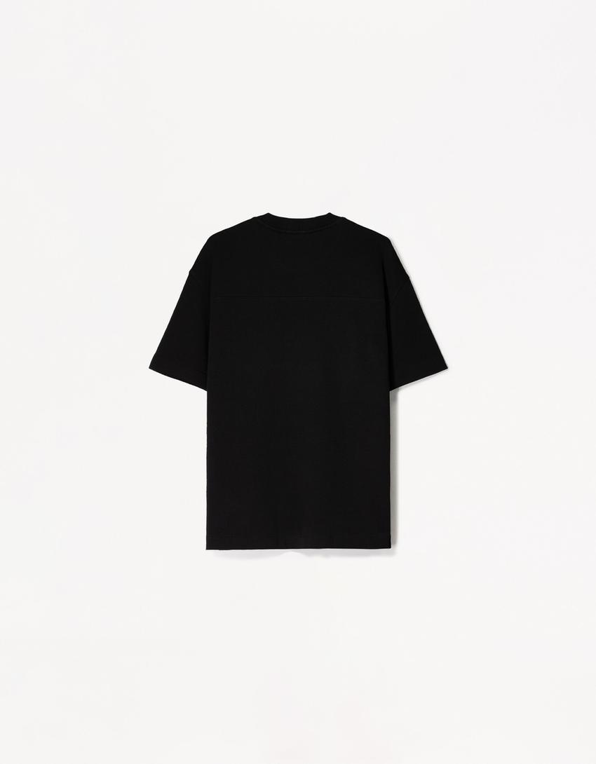 Short sleeve plush T-shirt-Black-5
